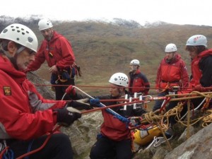 Team performing a technical rescue exercise